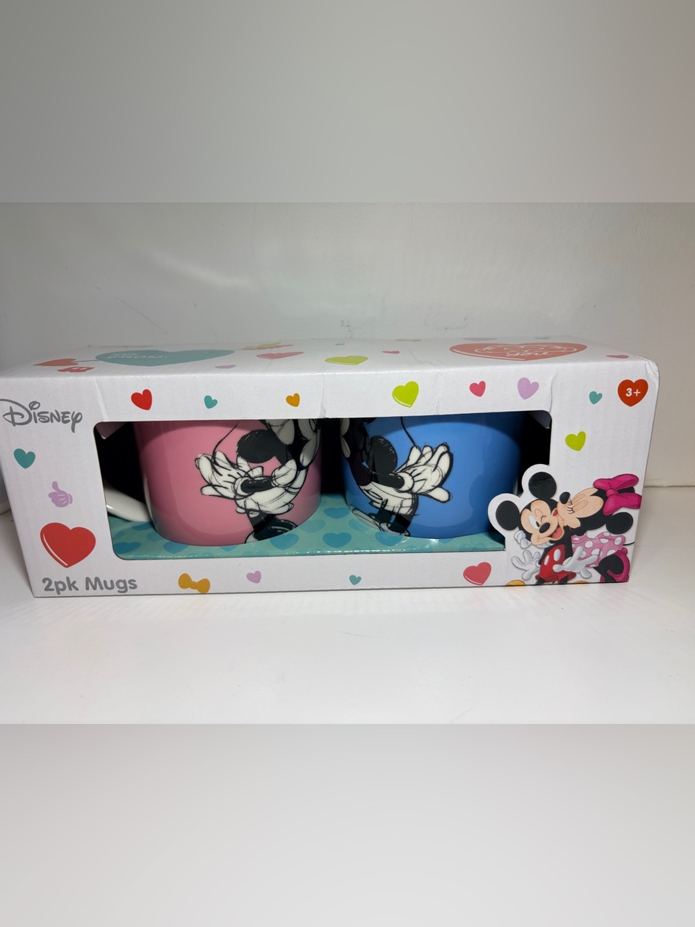 Disney Mickey & Minnie Mouse 2-Piece Mugs Set Pink & Blue New in Box